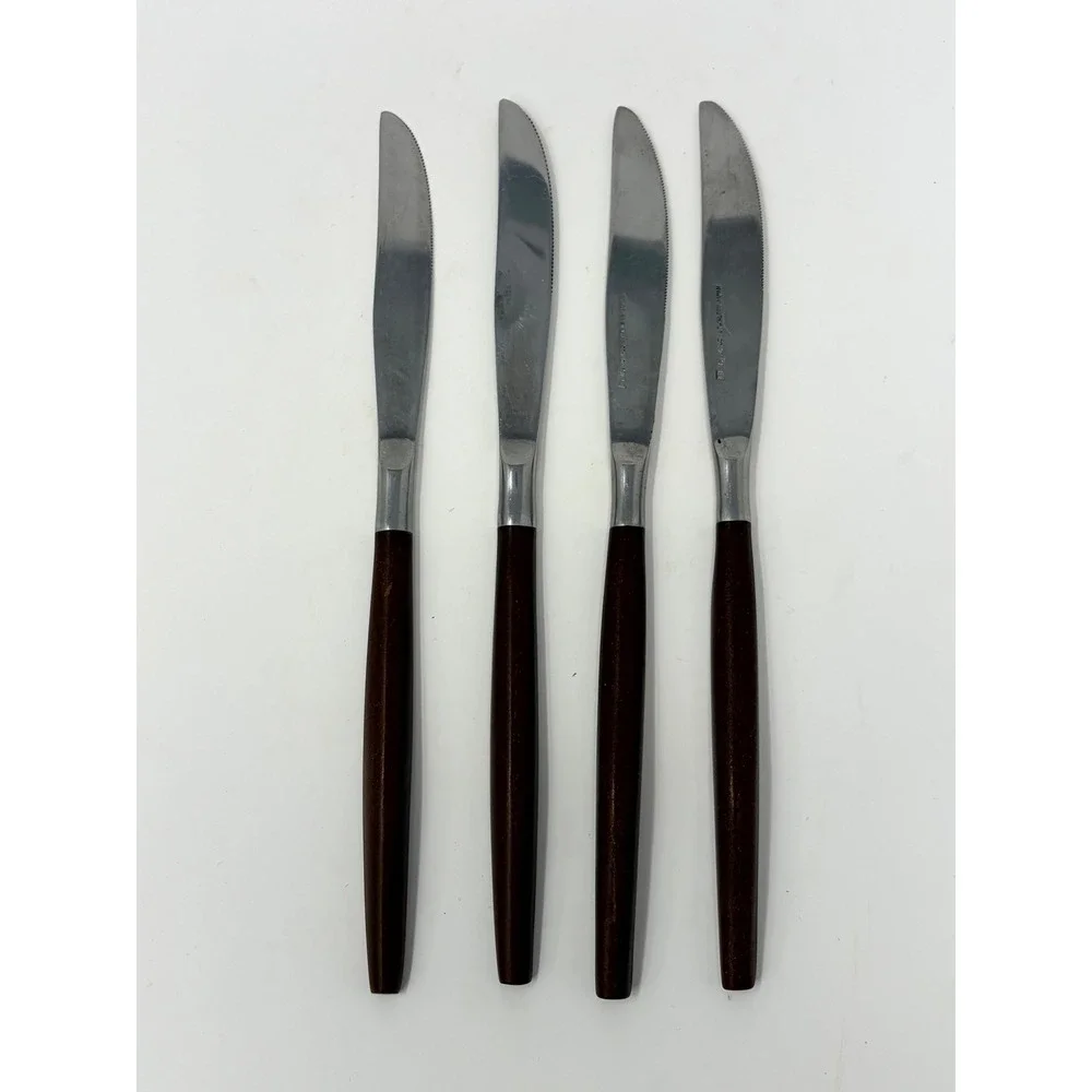 Vintage Ekco Eterna & Epic Knives Set of 4 Wood Handle Japan MCM Flatware